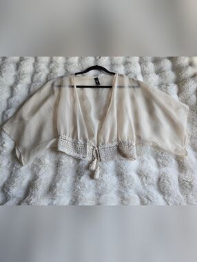 Windsor Sheer Cream Kimono Shrug with Crochet Trim